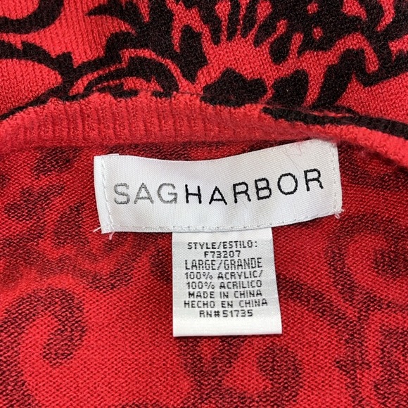 Sag Harbor Red Black Paisley Cardigan Sweater Size Large‎ - Picture 7 of 8